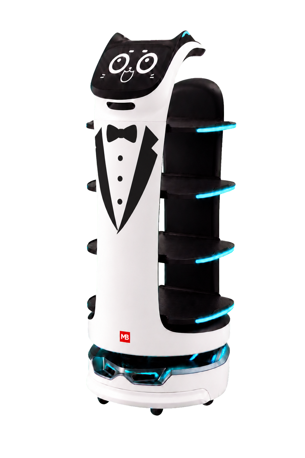 MikeBot Pro con scocca chiusa, orecchie e divisa smoking personalizzata